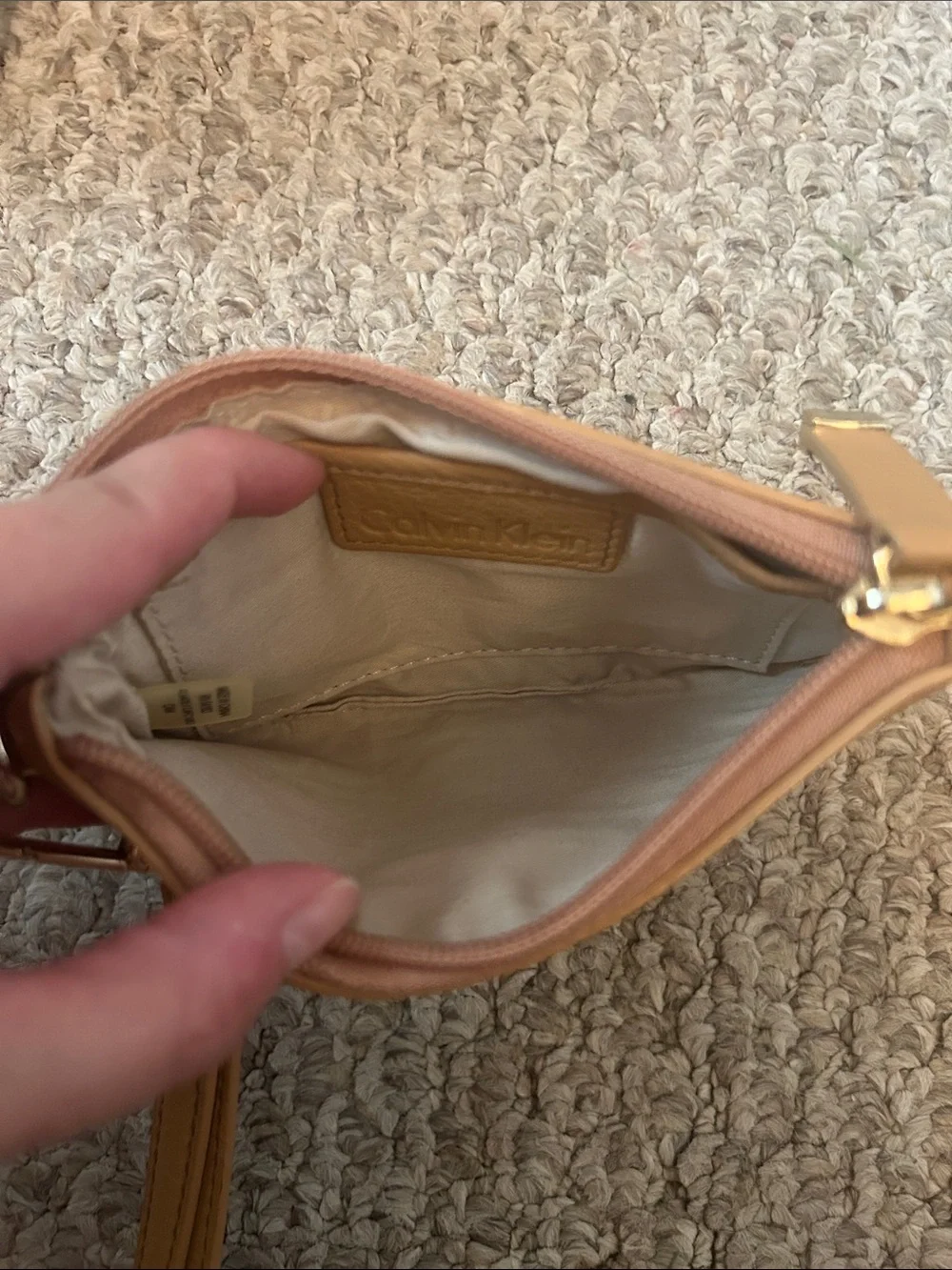Calvin Klein Beige Snake-Embossed Satchel with Tan Pouch